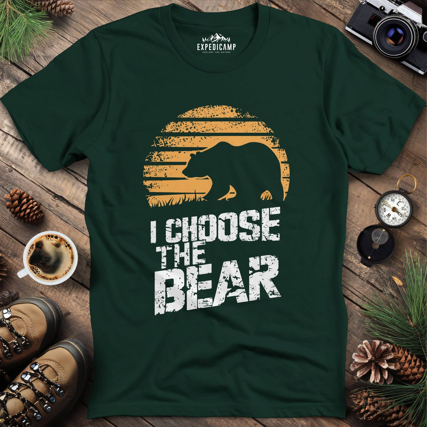 I Choose The Bear Wilderness Adventure T-Shirt – Forest Green – Outdoor apparel for travel, hiking, camping, and nature lovers – ExpediCamp