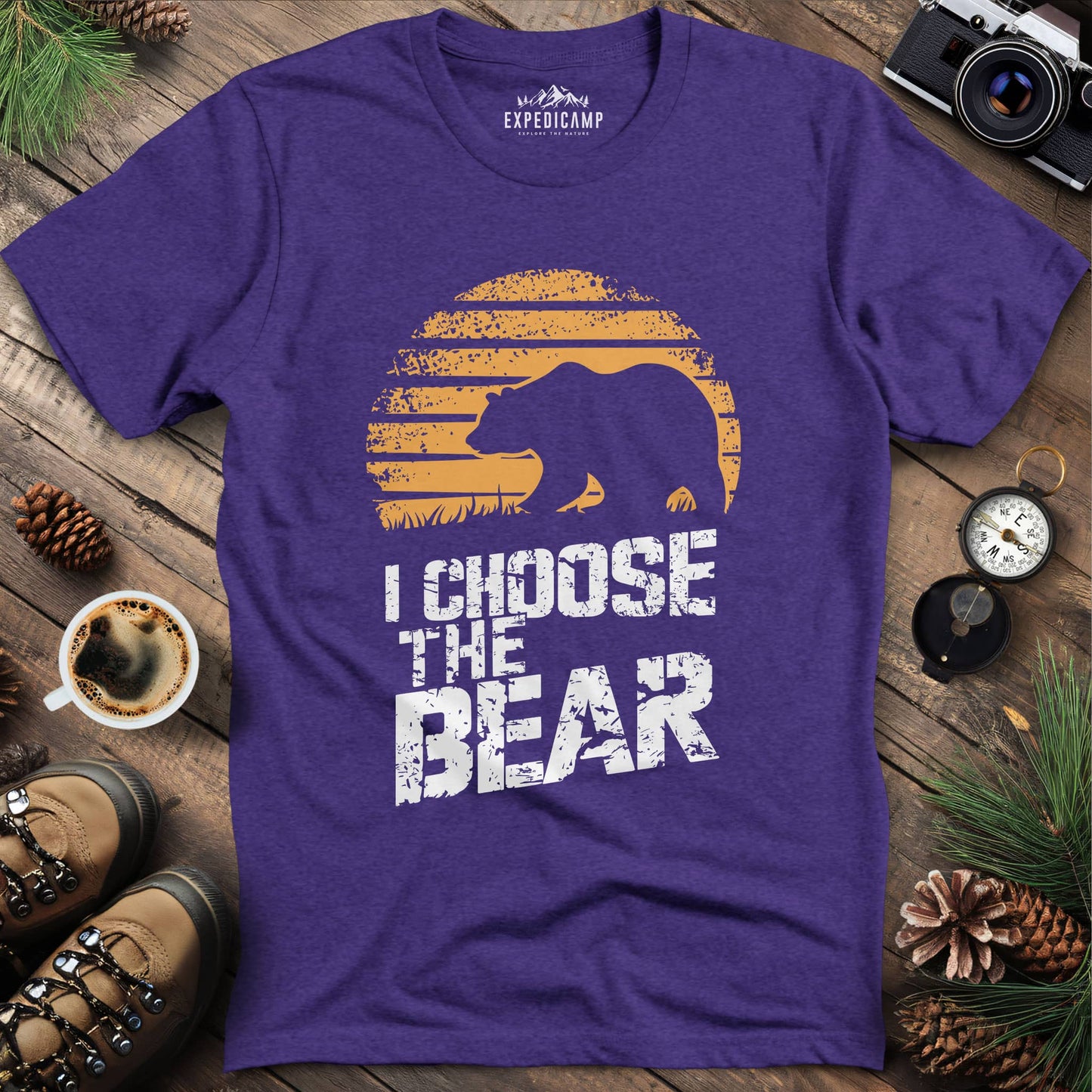 I Choose The Bear Wilderness Adventure T-Shirt – Heather Purple – Outdoor apparel for travel, hiking, camping, and nature lovers – ExpediCamp