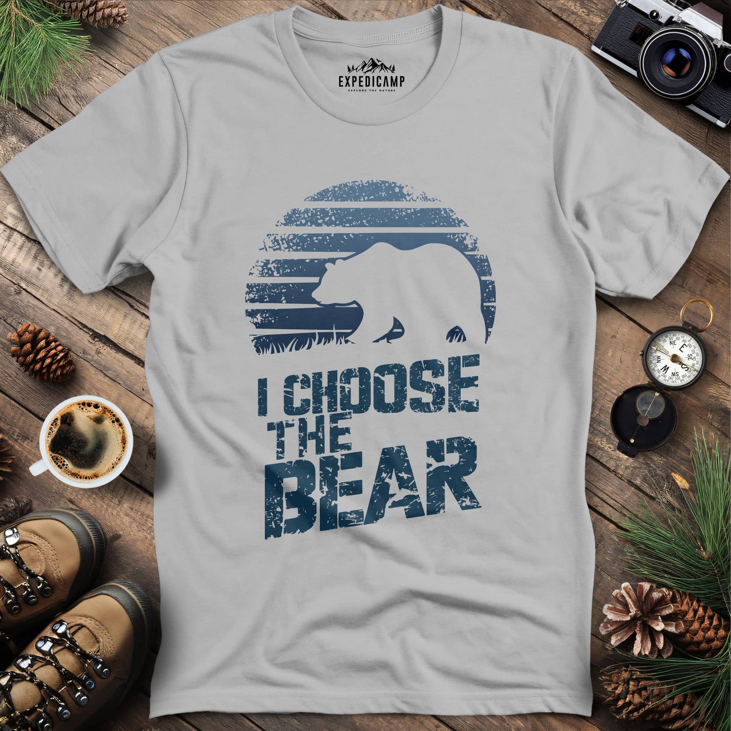 I Choose The Bear Wilderness Adventure T-Shirt – Ice Grey – Outdoor apparel for travel, hiking, camping, and nature lovers – ExpediCamp