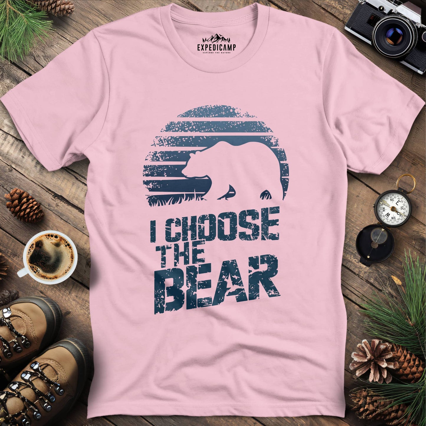 I Choose The Bear Wilderness Adventure T-Shirt – Light Pink – Outdoor apparel for travel, hiking, camping, and nature lovers – ExpediCamp
