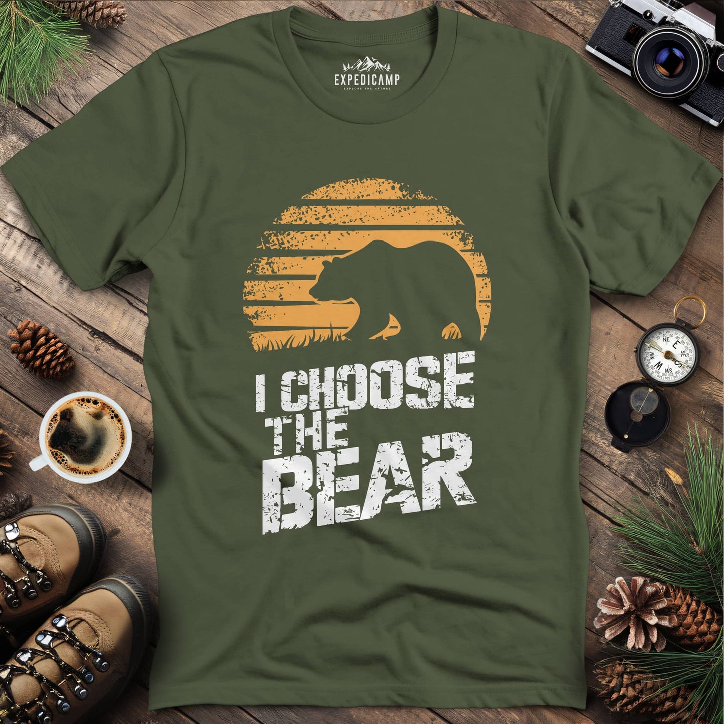 I Choose The Bear Wilderness Adventure T-Shirt – Military Green – Outdoor apparel for travel, hiking, camping, and nature lovers – ExpediCamp