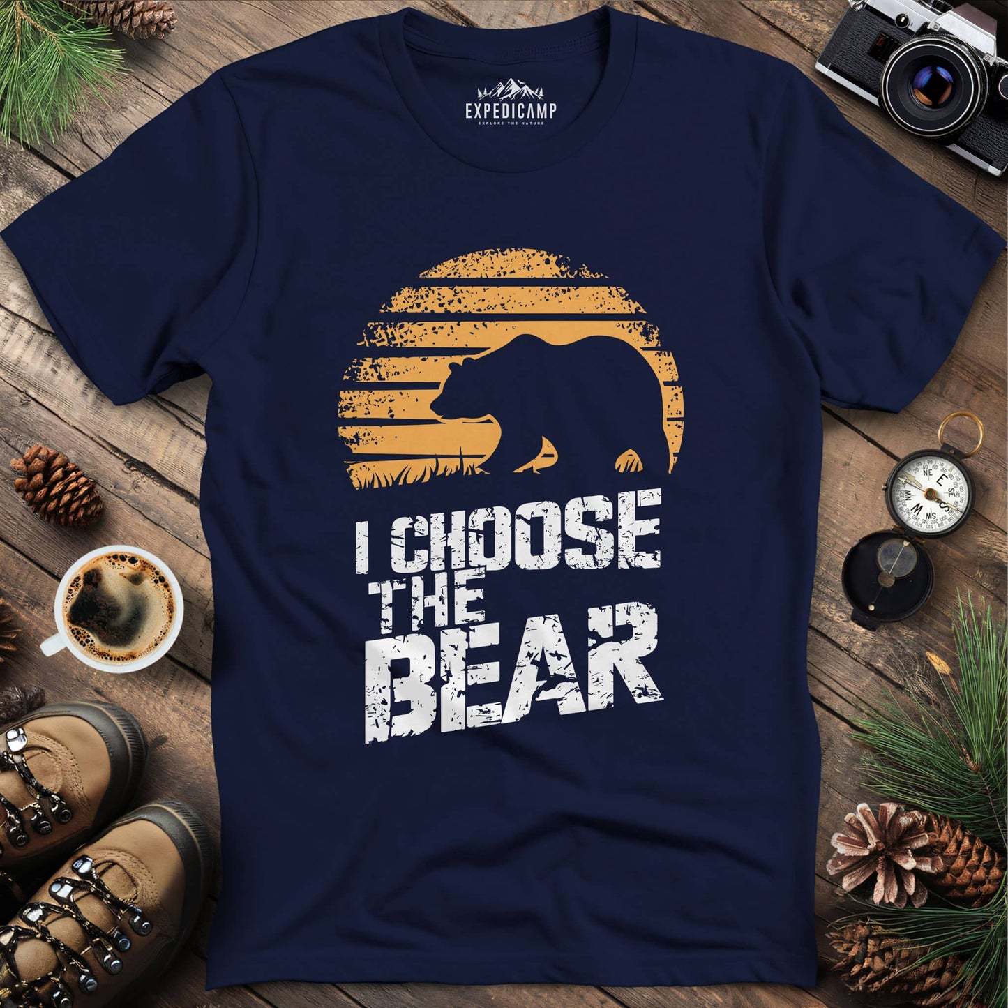 I Choose The Bear Wilderness Adventure T-Shirt – Navy – Outdoor apparel for travel, hiking, camping, and nature lovers – ExpediCamp