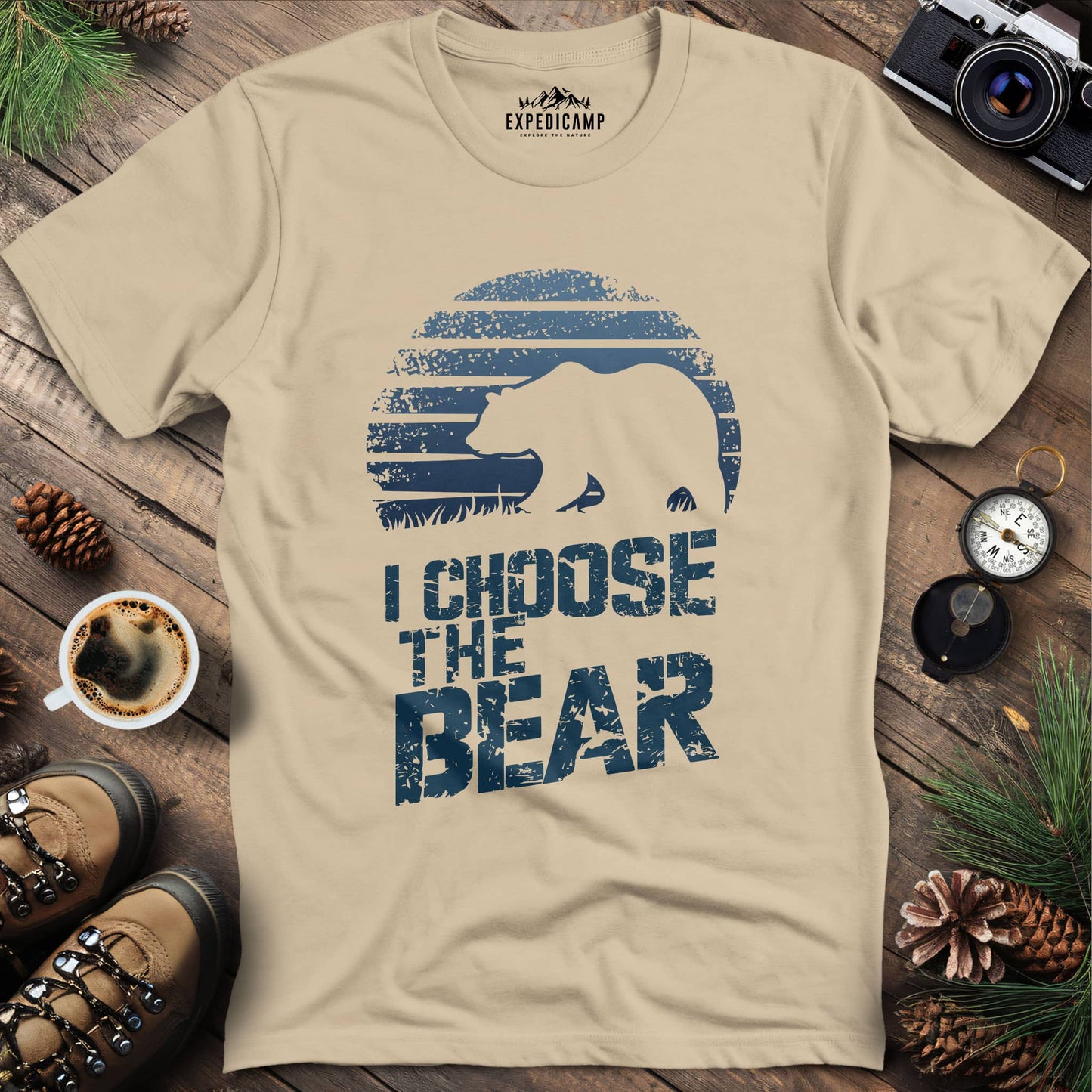 I Choose The Bear Wilderness Adventure T-Shirt – Sand – Outdoor apparel for travel, hiking, camping, and nature lovers – ExpediCamp