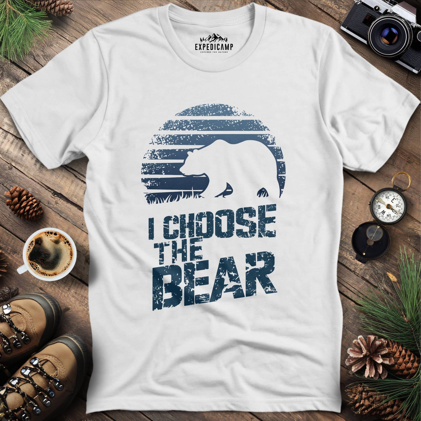 I Choose The Bear Wilderness Adventure T-Shirt – White – Outdoor apparel for travel, hiking, camping, and nature lovers – ExpediCamp