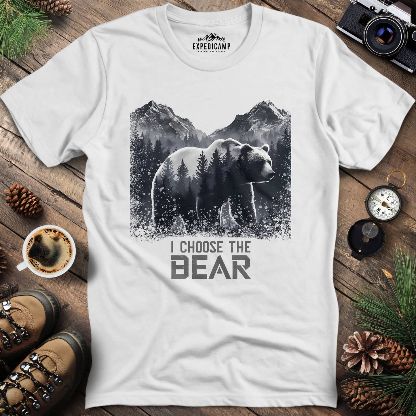 I Choose the Bear Wilderness T-Shirt – White – Outdoor apparel for travel, hiking, camping, and nature lovers – ExpediCamp