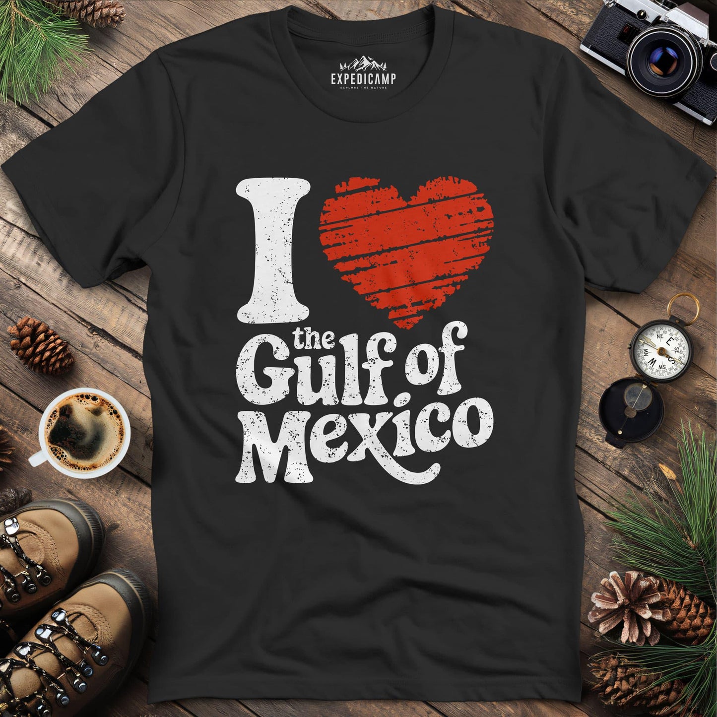 I Love the Gulf of Mexico T-Shirt – Black – Outdoor apparel for travel, hiking, camping, and nature lovers – ExpediCamp