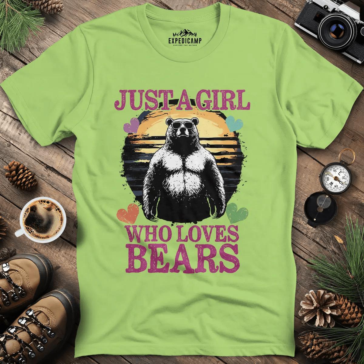 Just a Girl Who Loves Bears T-Shirt – Kiwi – Outdoor apparel for travel, hiking, camping, and nature lovers – ExpediCamp