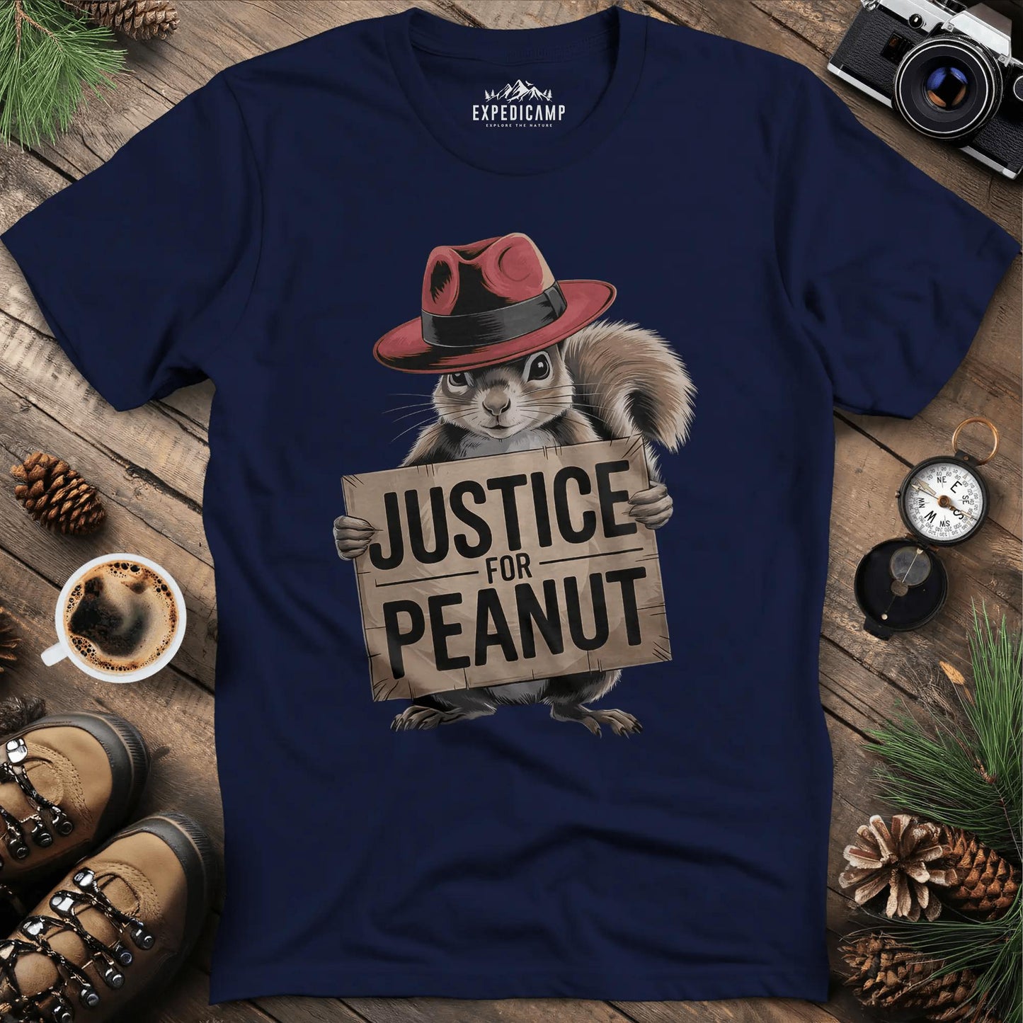 Justice for Peanut T-Shirt - Tribute to a Fallen Friend – Navy – Outdoor apparel for travel, hiking, camping, and nature lovers – ExpediCamp