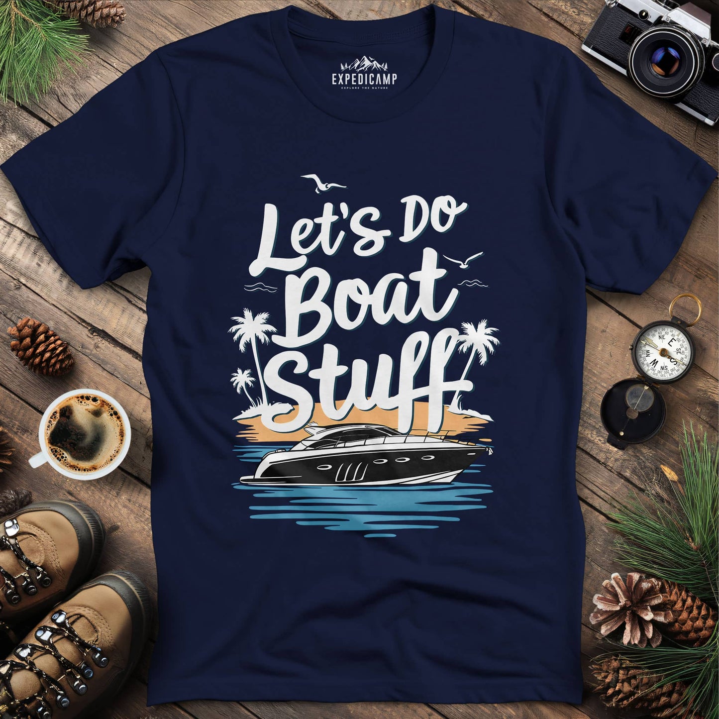 Let's Do Boat Stuff T-Shirt – Navy – Outdoor apparel for travel, hiking, camping, and nature lovers – ExpediCamp
