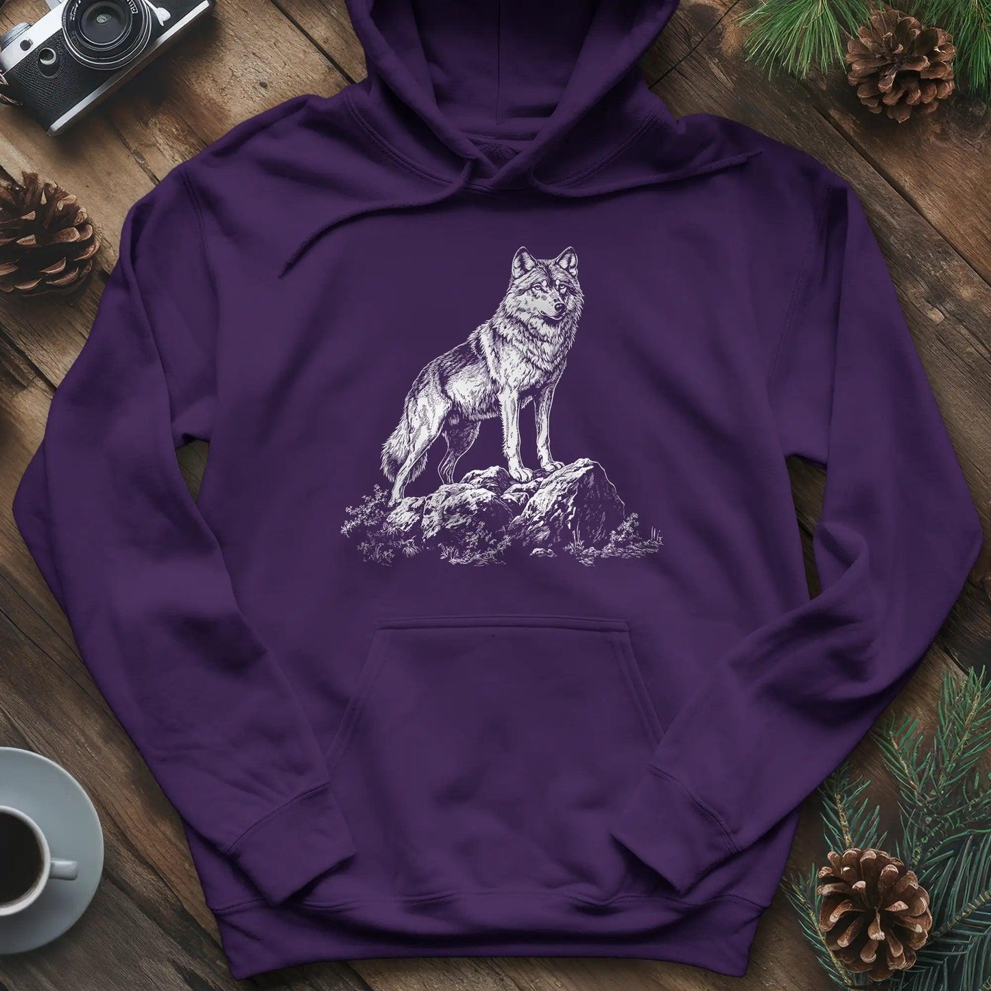 Lone Wolf Hoodie – Purple – Outdoor apparel for travel, hiking, camping, and nature lovers – ExpediCamp