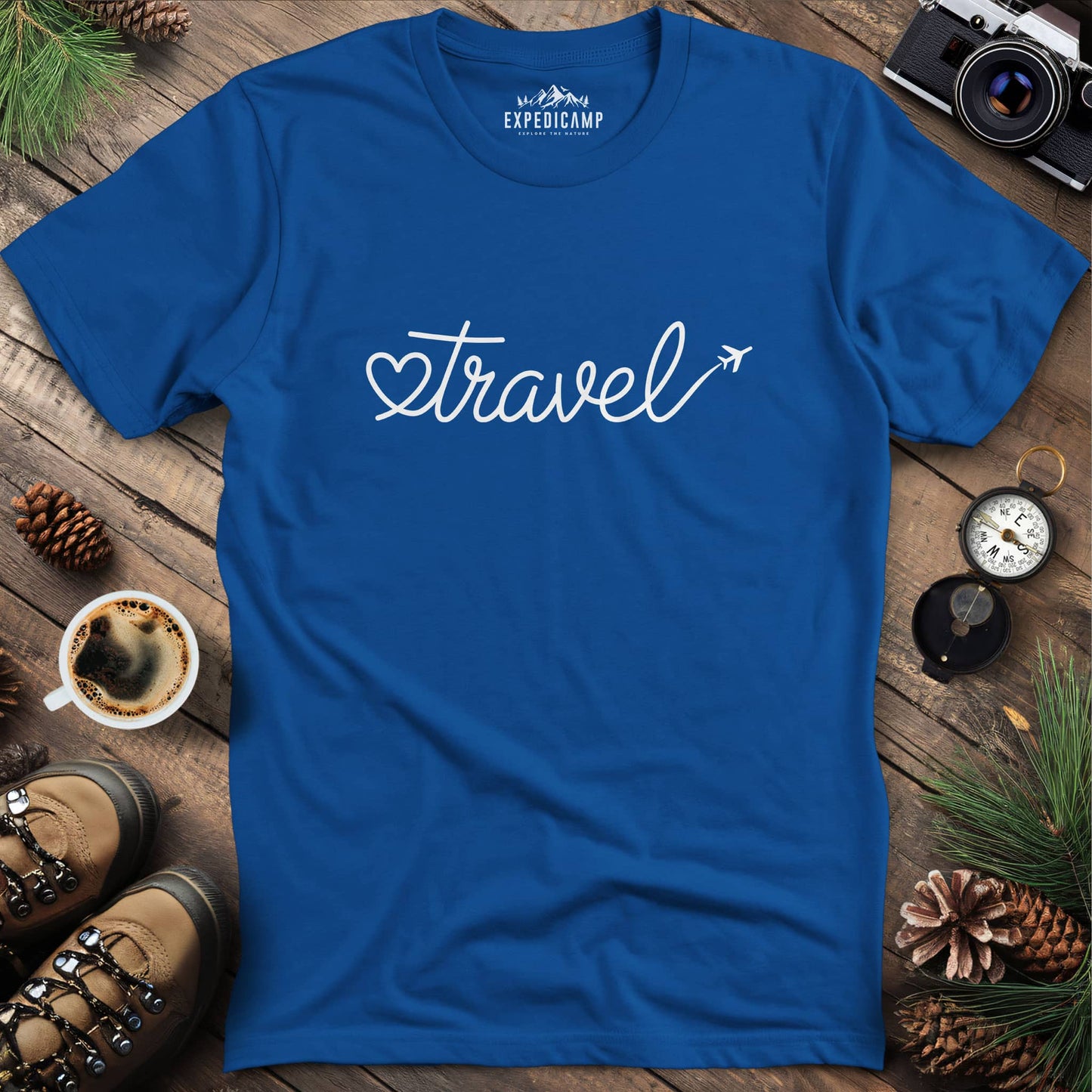 Love to Travel T-Shirt – Royal – Outdoor apparel for travel, hiking, camping, and nature lovers – ExpediCamp