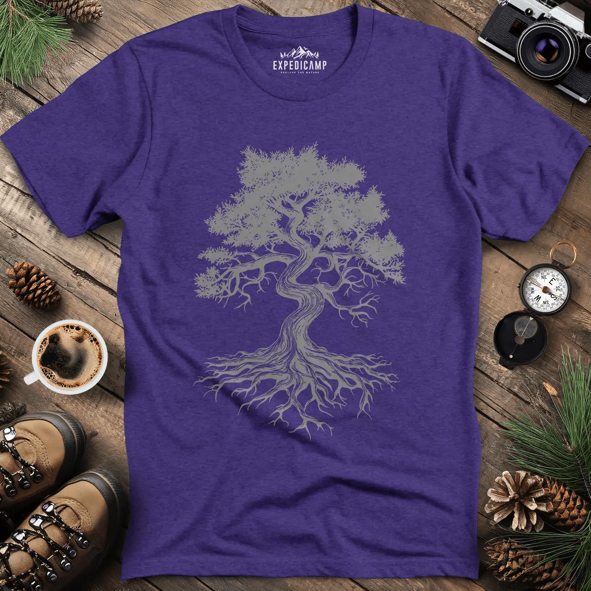 Majestic Oak Tree T-Shirt – Heather Purple – Outdoor apparel for travel, hiking, camping, and nature lovers – ExpediCamp