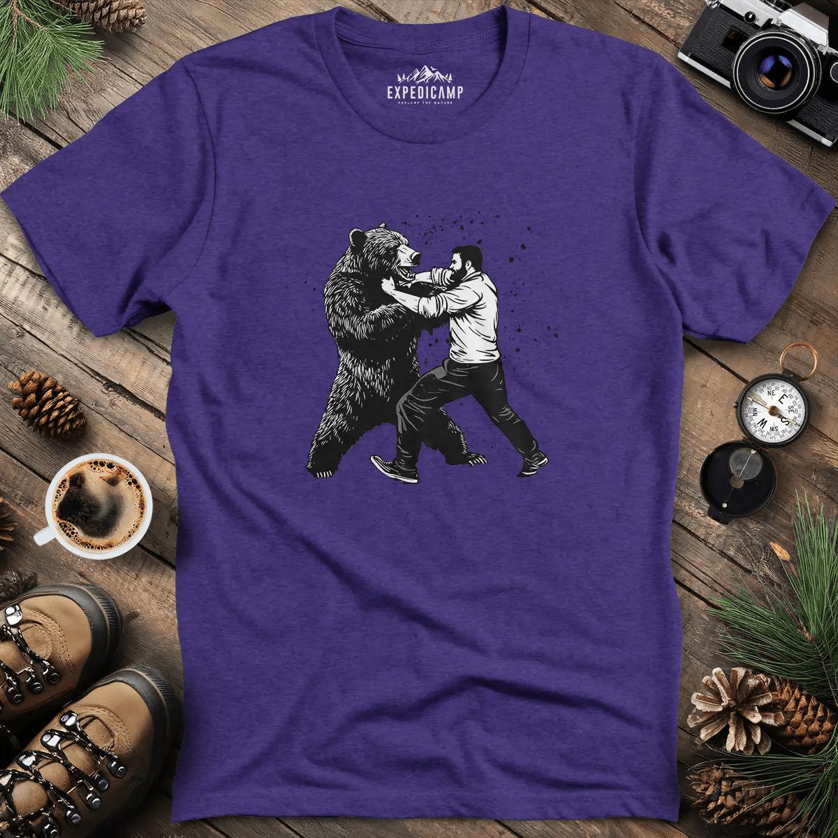 Man vs Bear T-Shirt – Heather Purple – Outdoor apparel for travel, hiking, camping, and nature lovers – ExpediCamp