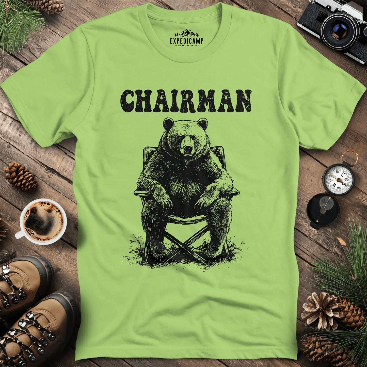 Minimalist Bear Silhouette Chairman T-Shirt – Kiwi – Outdoor apparel for travel, hiking, camping, and nature lovers – ExpediCamp