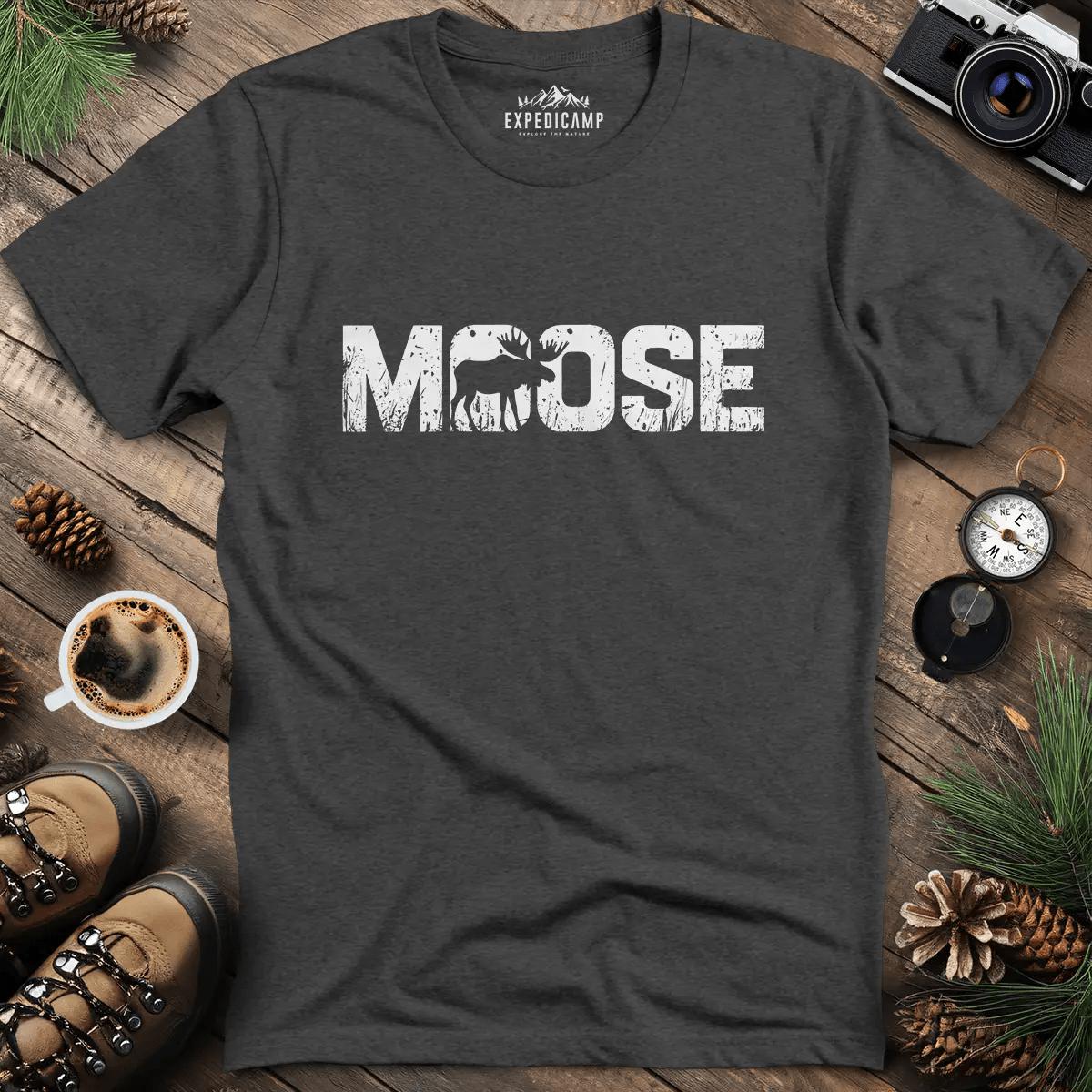 Moose Wilderness T-Shirt – Dark Heather – Outdoor apparel for travel, hiking, camping, and nature lovers – ExpediCamp