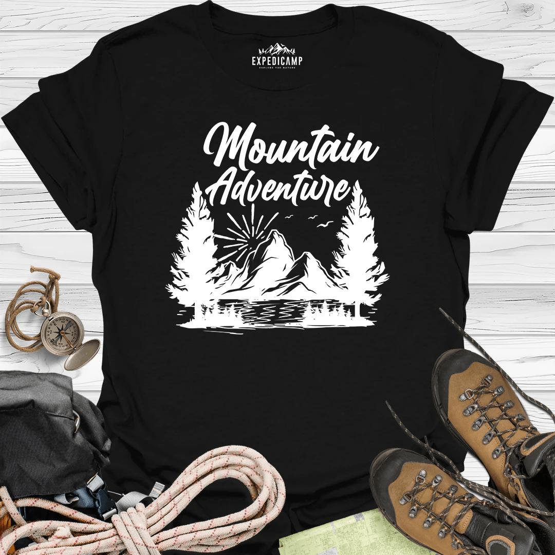 Mountain Adventure T-Shirt – Black – Outdoor apparel for travel, hiking, camping, and nature lovers – ExpediCamp