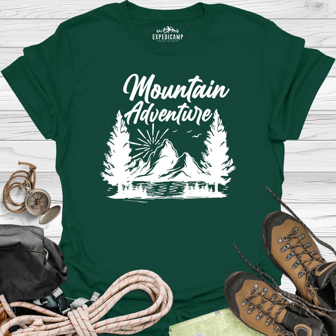 Mountain Adventure T-Shirt – Forest Green – Outdoor apparel for travel, hiking, camping, and nature lovers – ExpediCamp