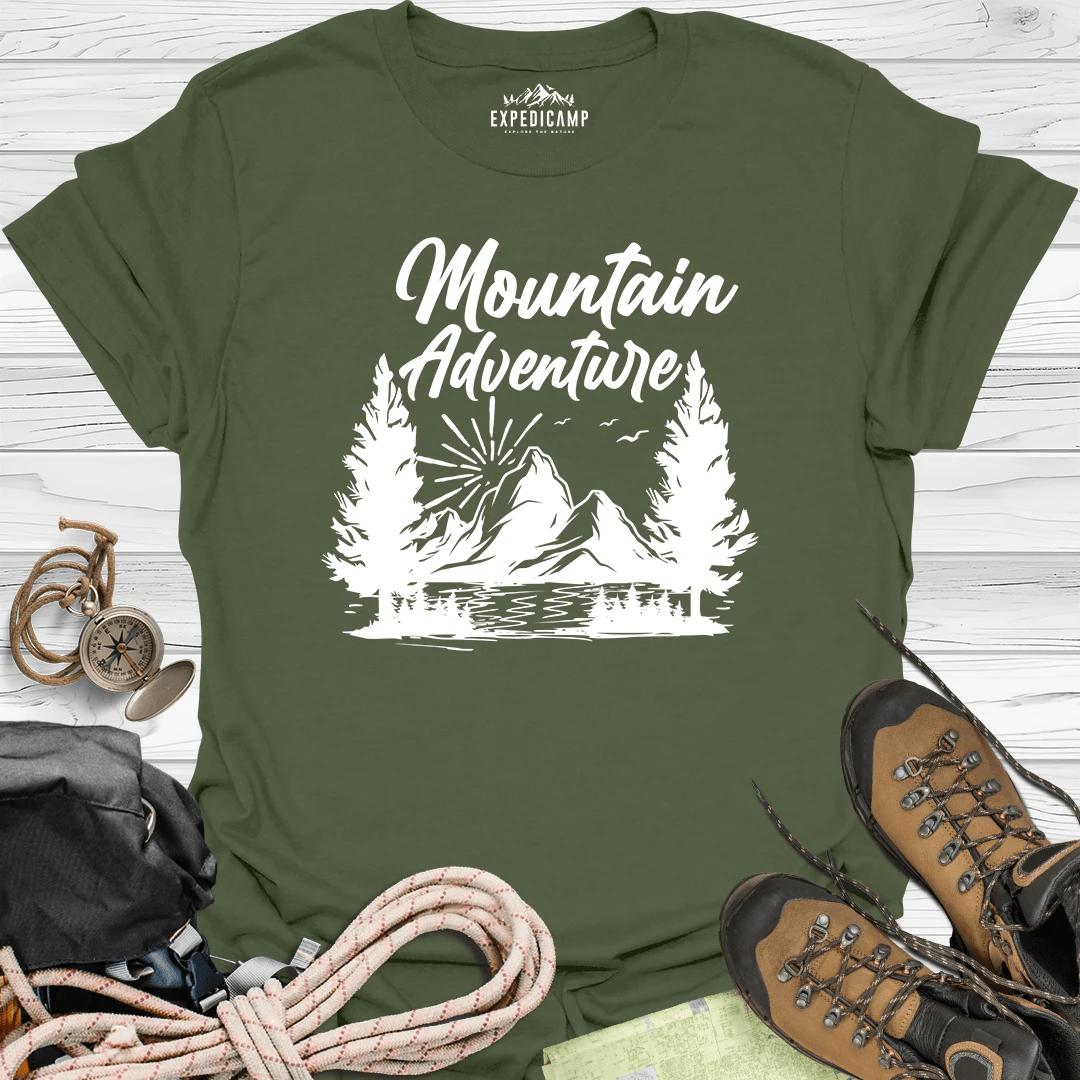 Mountain Adventure T-Shirt – Military Green – Outdoor apparel for travel, hiking, camping, and nature lovers – ExpediCamp