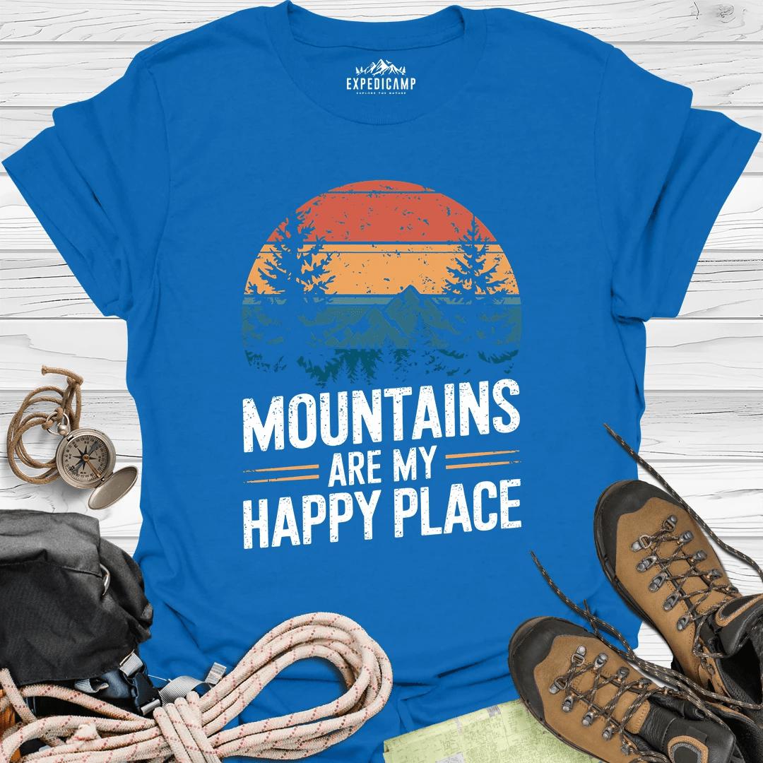 Mountains Are My Happy Place T-Shirt – Royal – Outdoor apparel for travel, hiking, camping, and nature lovers – ExpediCamp