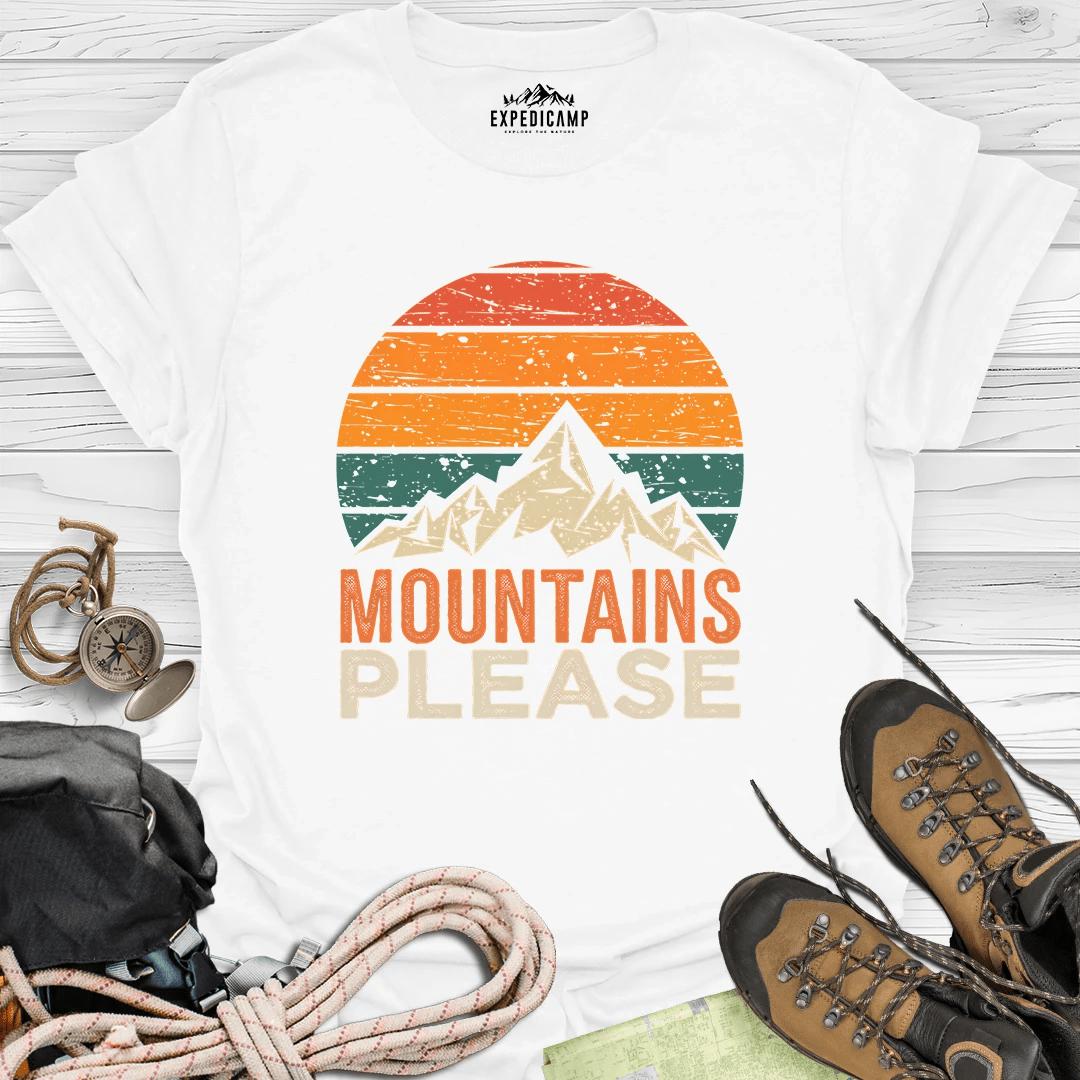 Mountains Please T-Shirt – White – Outdoor apparel for travel, hiking, camping, and nature lovers – ExpediCamp