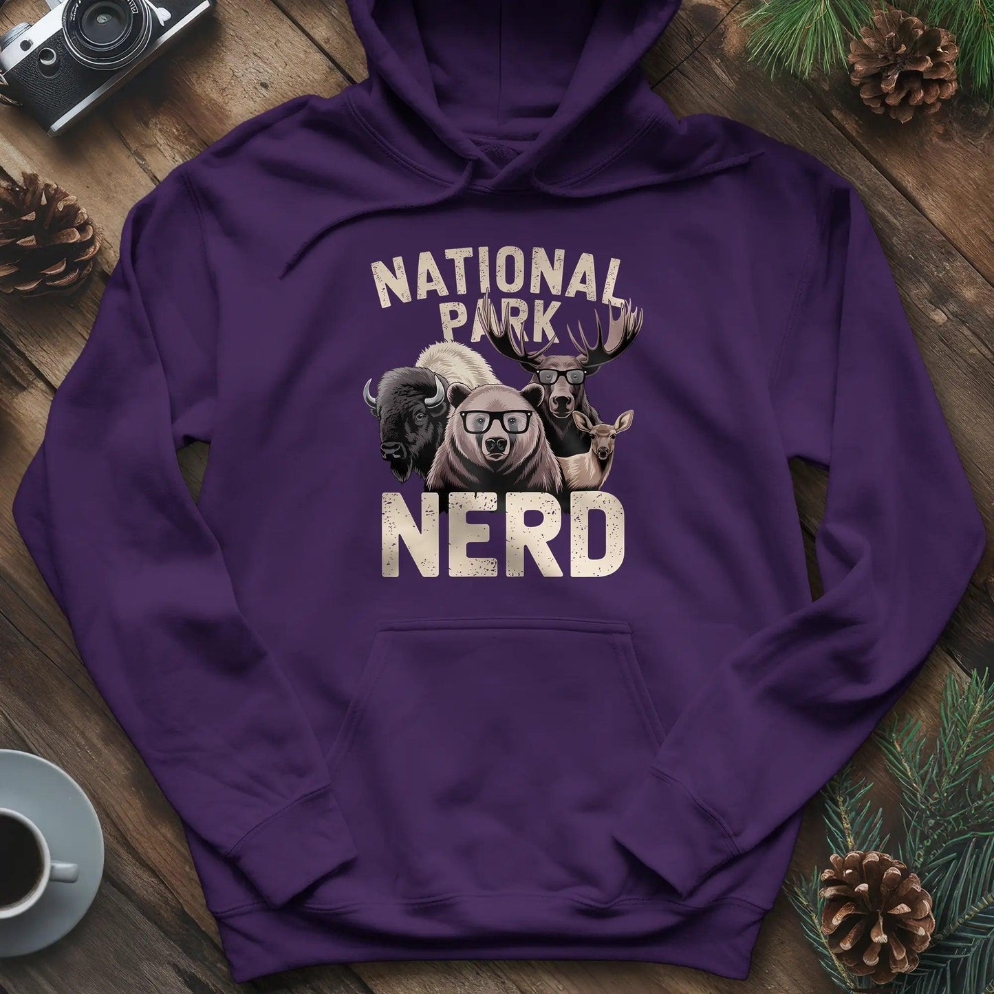National Park Nerd Hoodie – Purple – Outdoor apparel for travel, hiking, camping, and nature lovers – ExpediCamp