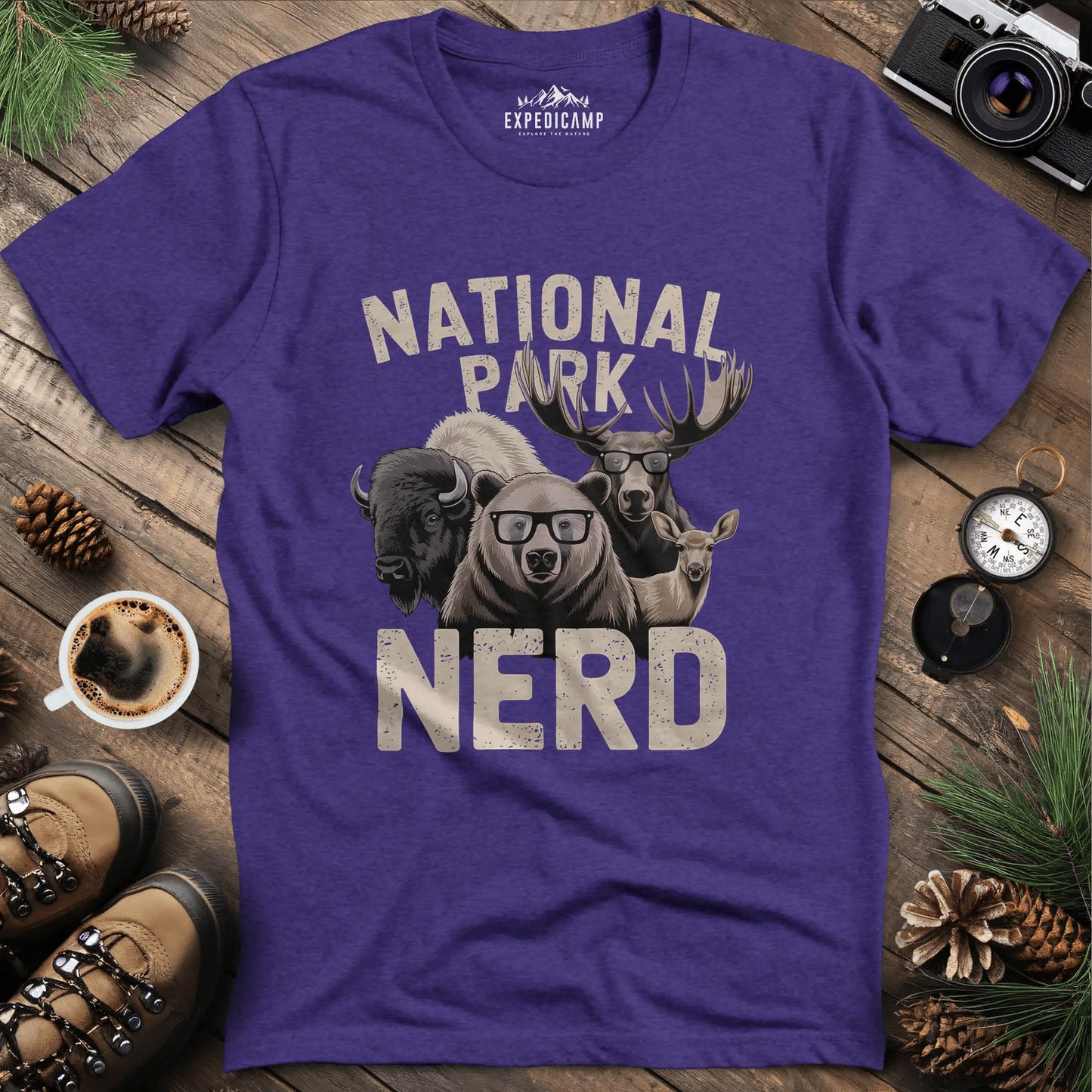 National Park Nerd T-Shirt – Heather Purple – Outdoor apparel for travel, hiking, camping, and nature lovers – ExpediCamp