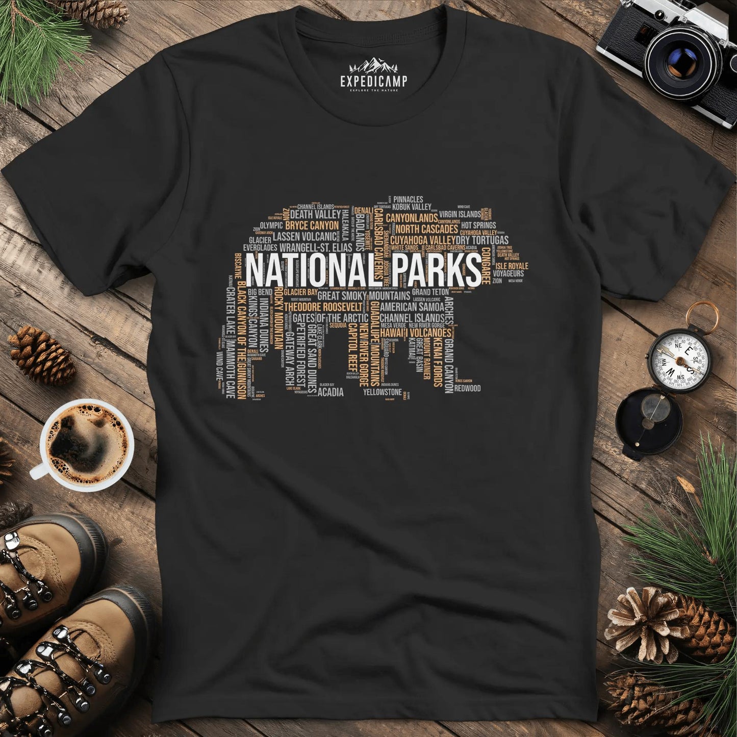National Parks Bear T-Shirt - Explore the USA – Black – Outdoor apparel for travel, hiking, camping, and nature lovers – ExpediCamp