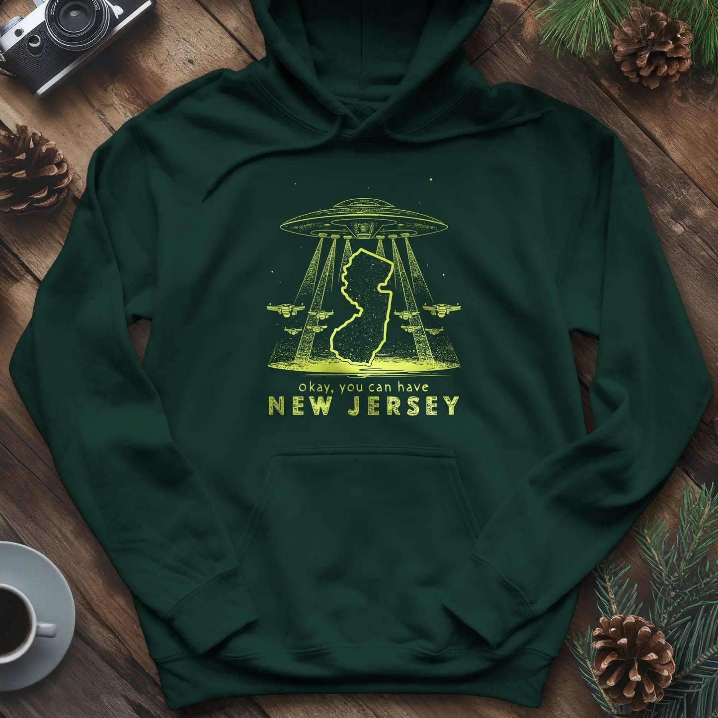 New Jersey UFO Hoodie – Forest Green – Outdoor apparel for travel, hiking, camping, and nature lovers – ExpediCamp