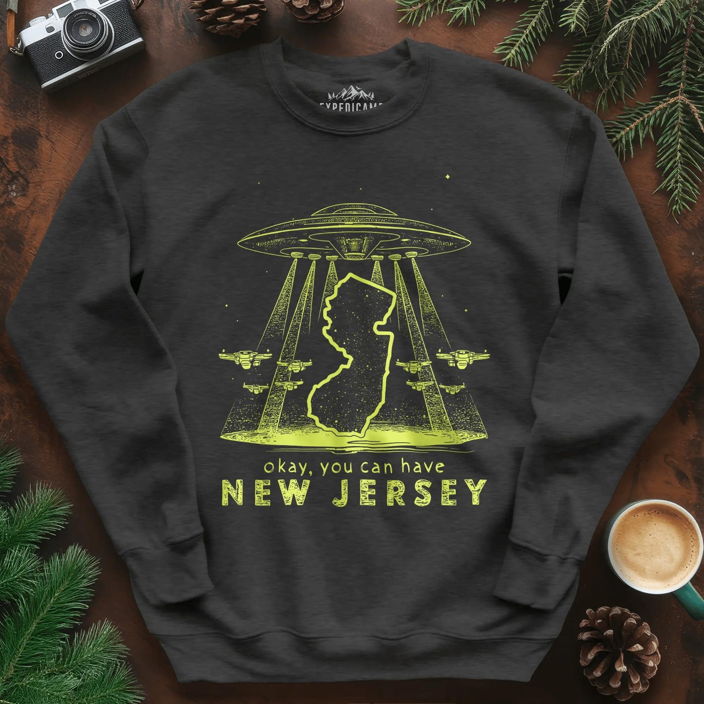 New Jersey UFO Sweatshirt – Dark Heather – Outdoor apparel for travel, hiking, camping, and nature lovers – ExpediCamp