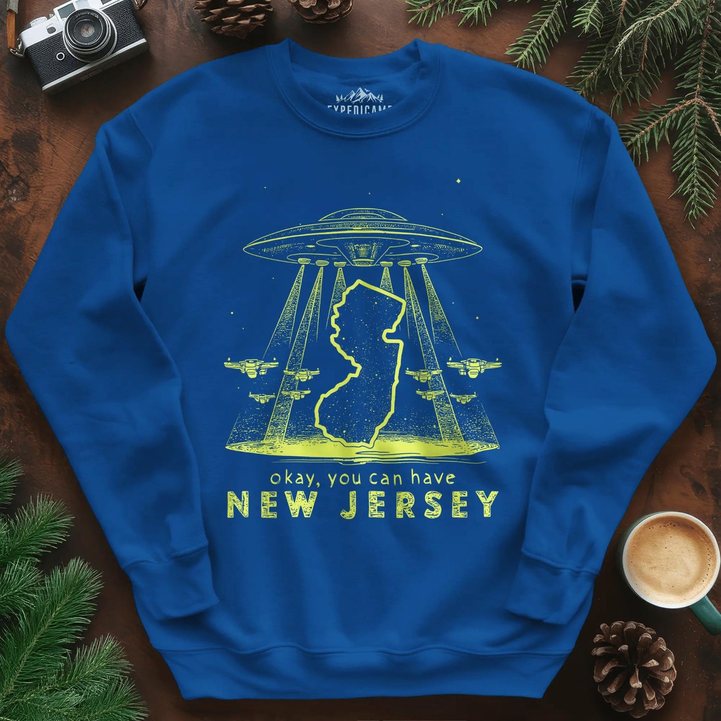 New Jersey UFO Sweatshirt – Royal – Outdoor apparel for travel, hiking, camping, and nature lovers – ExpediCamp