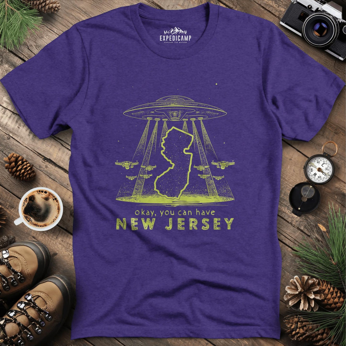 New Jersey UFO T-Shirt – Heather Purple – Outdoor apparel for travel, hiking, camping, and nature lovers – ExpediCamp