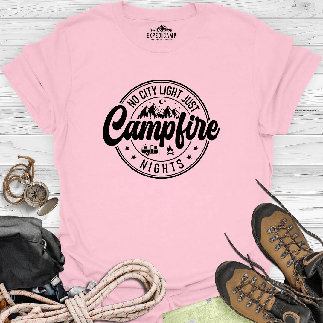 No City Light Just Campfire Nights T-Shirt – Light Pink – Outdoor apparel for travel, hiking, camping, and nature lovers – ExpediCamp
