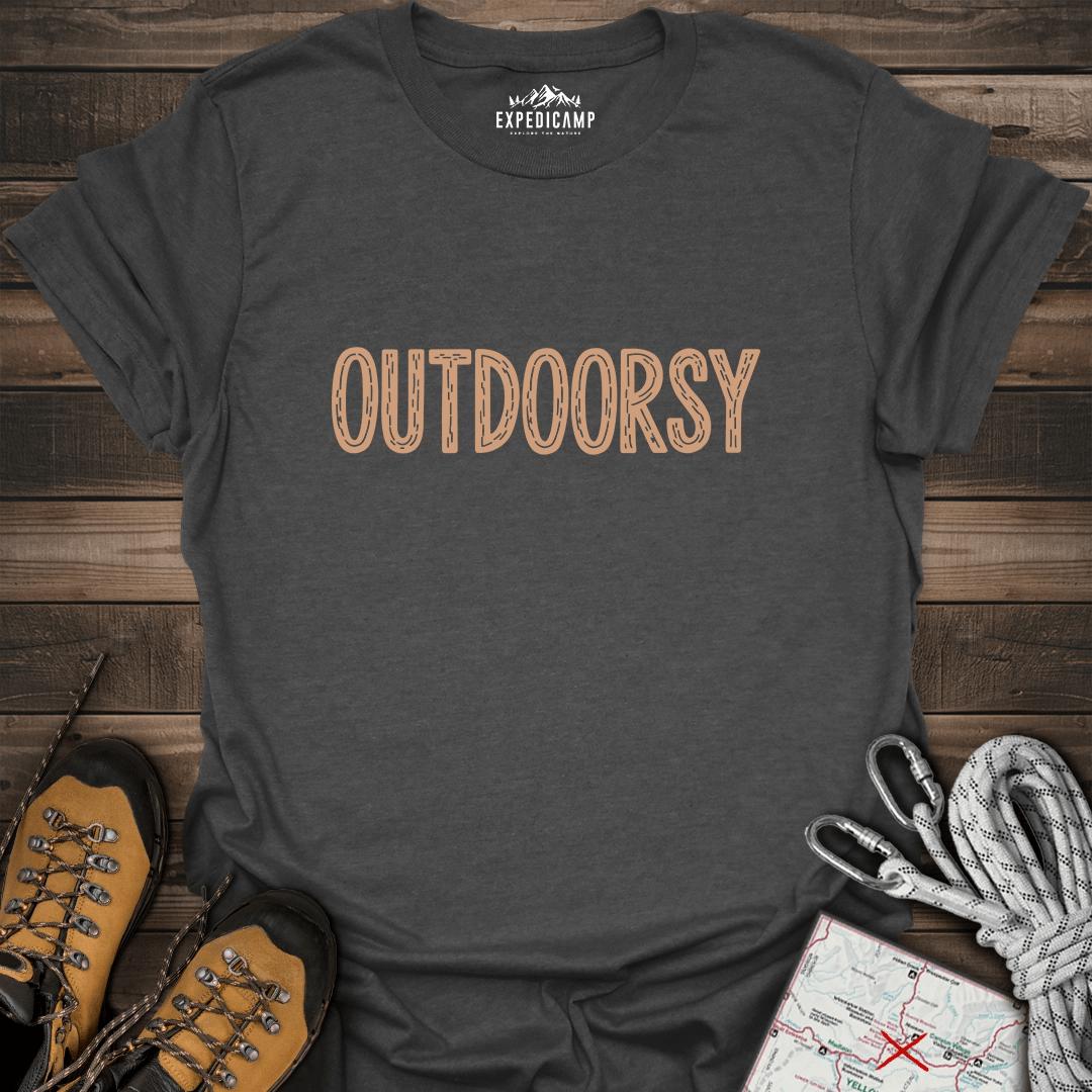 Outdoorsy T-Shirt – Dark Heather – Outdoor apparel for travel, hiking, camping, and nature lovers – ExpediCamp