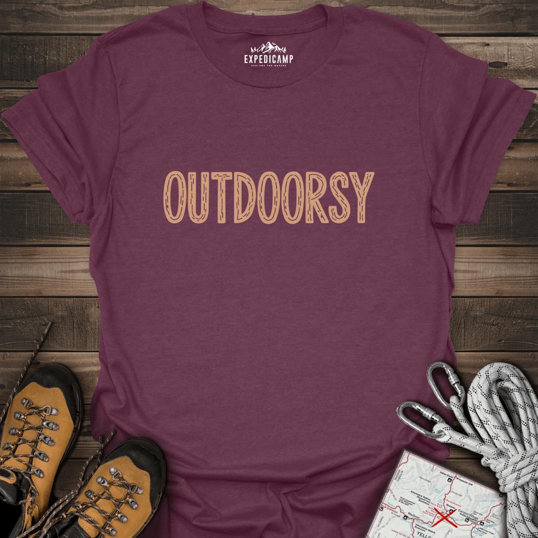 Outdoorsy T-Shirt – Heather Maroon – Outdoor apparel for travel, hiking, camping, and nature lovers – ExpediCamp