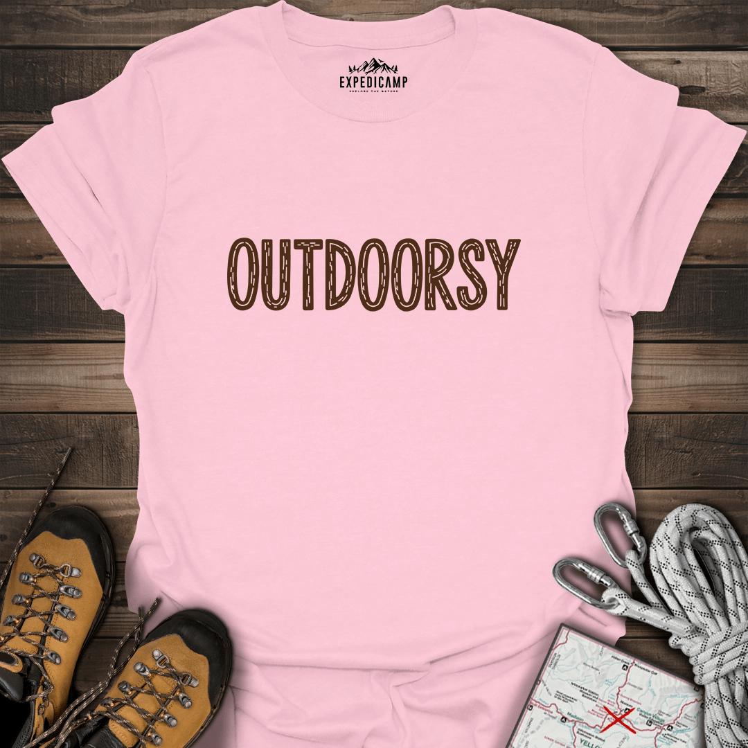 Outdoorsy T-Shirt – Light Pink – Outdoor apparel for travel, hiking, camping, and nature lovers – ExpediCamp