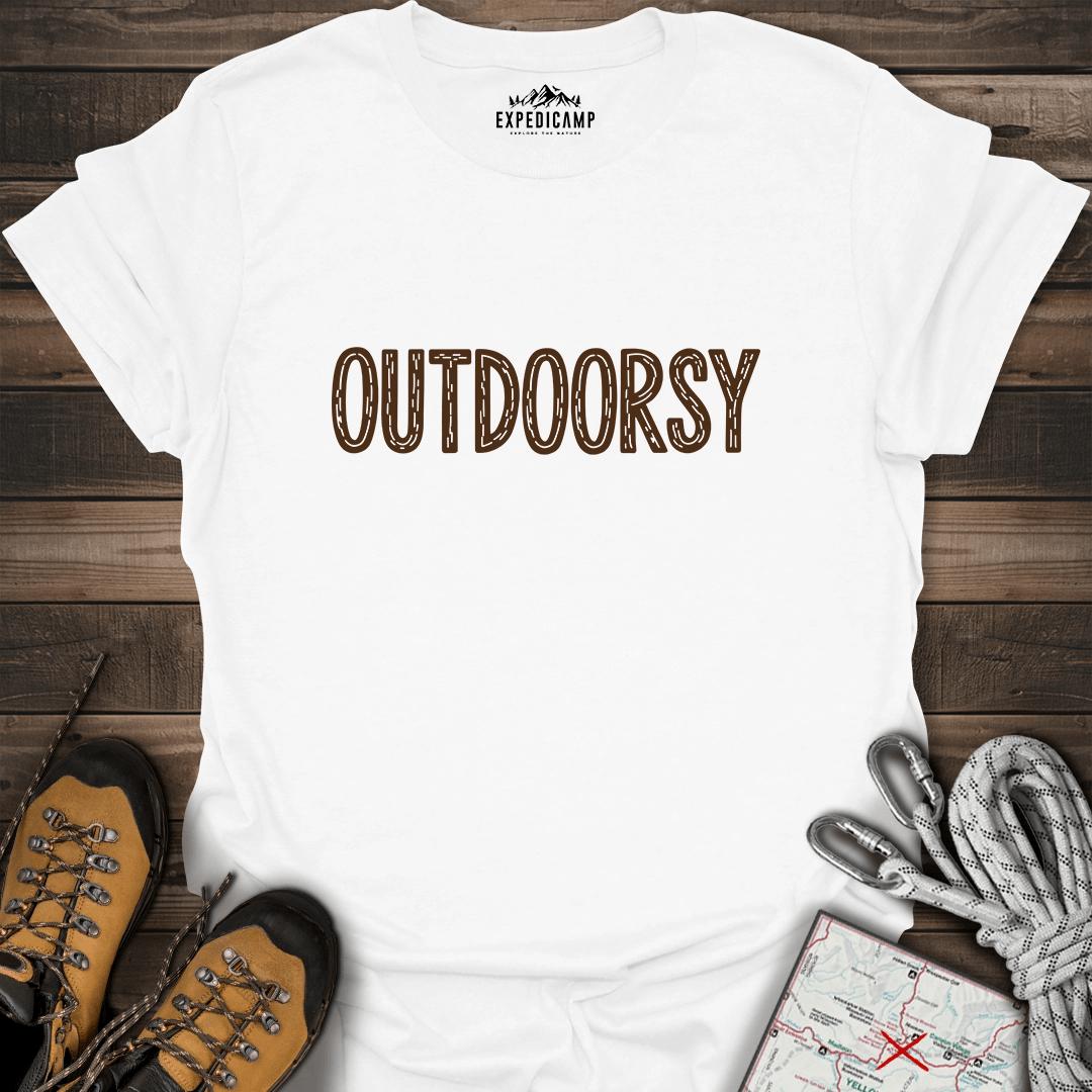 Outdoorsy T-Shirt – White – Outdoor apparel for travel, hiking, camping, and nature lovers – ExpediCamp
