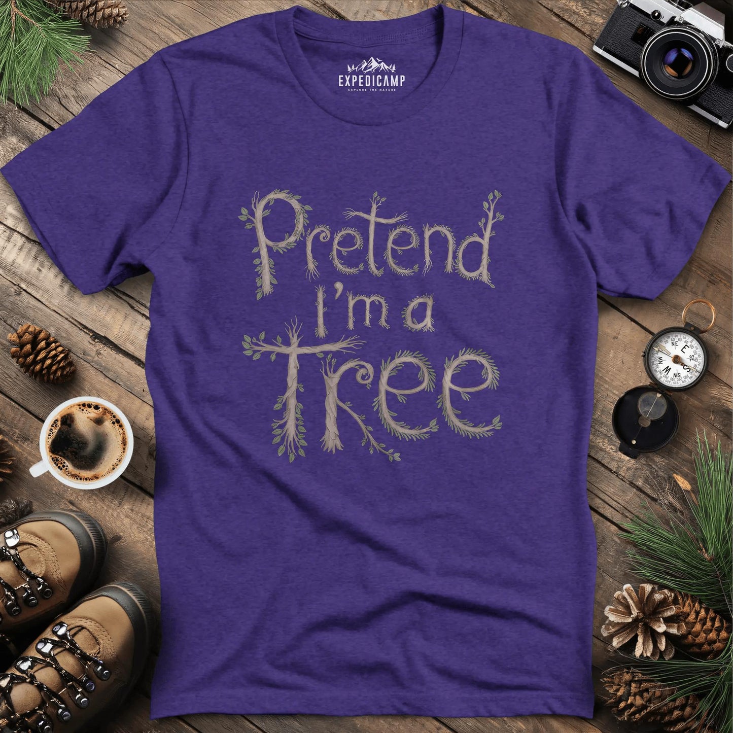 Pretend I'm a Tree T-Shirt – Heather Purple – Outdoor apparel for travel, hiking, camping, and nature lovers – ExpediCamp