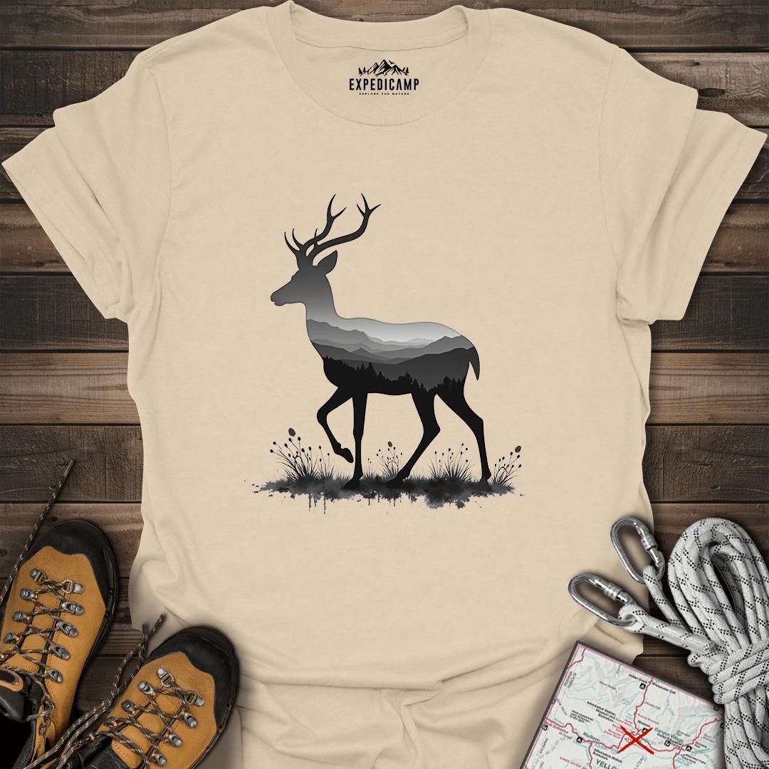 Pronghorn Antelope Silhouette T-Shirt – Sand – Outdoor apparel for travel, hiking, camping, and nature lovers – ExpediCamp