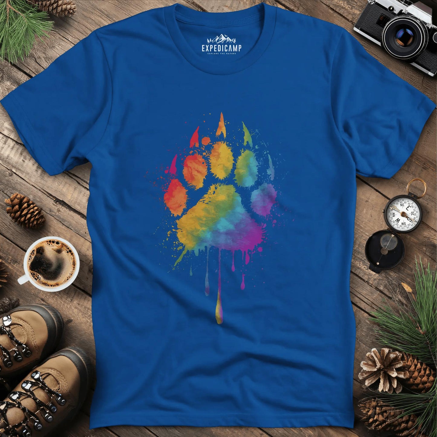 Rainbow Bear Paw T-Shirt – Royal – Outdoor apparel for travel, hiking, camping, and nature lovers – ExpediCamp