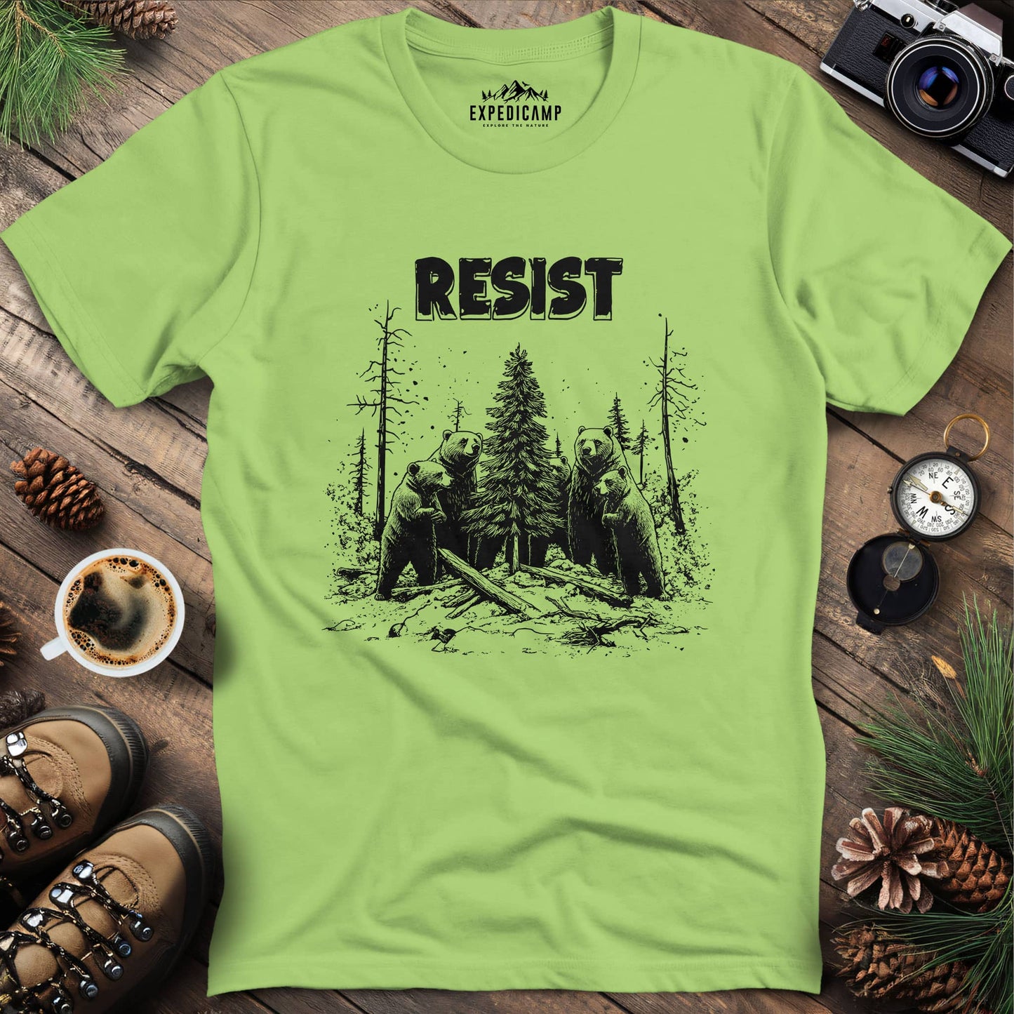 Resist Save National Parks Conservation T-Shirt – Kiwi – Outdoor apparel for travel, hiking, camping, and nature lovers – ExpediCamp