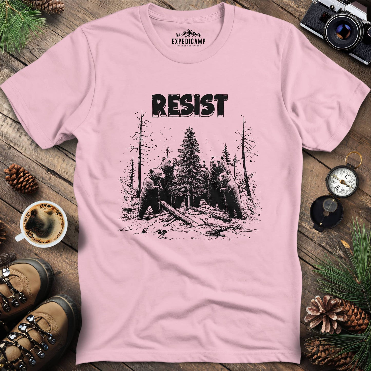 Resist Save National Parks Conservation T-Shirt – Light Pink – Outdoor apparel for travel, hiking, camping, and nature lovers – ExpediCamp