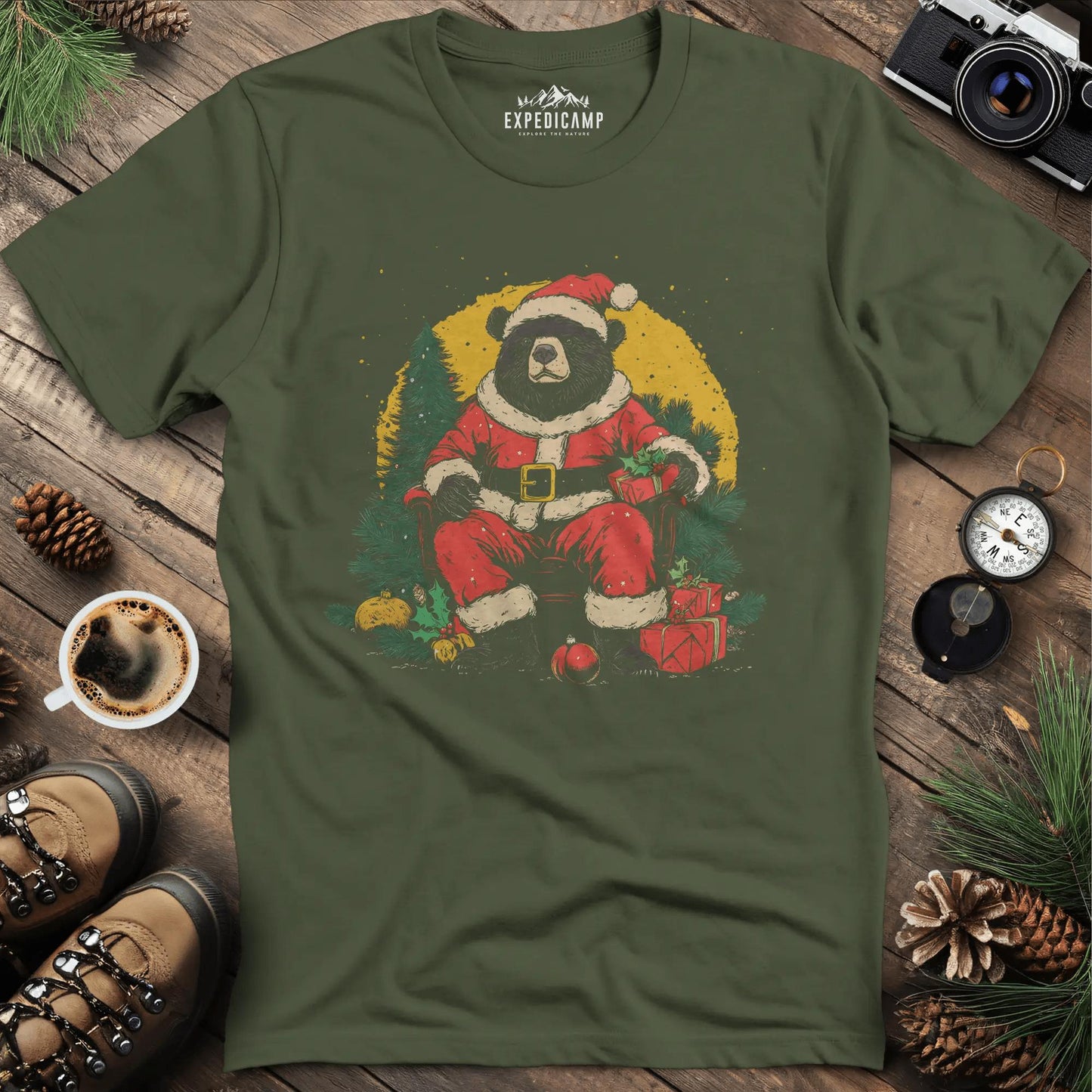 Santa Bear with Gifts T-Shirt – – Outdoor apparel for travel, hiking, camping, and nature lovers – ExpediCamp