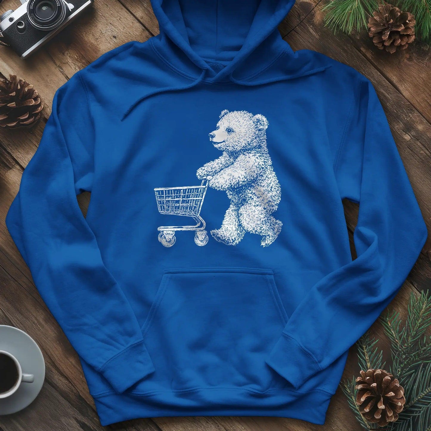 Shopping Bear Hoodie – Royal – Outdoor apparel for travel, hiking, camping, and nature lovers – ExpediCamp