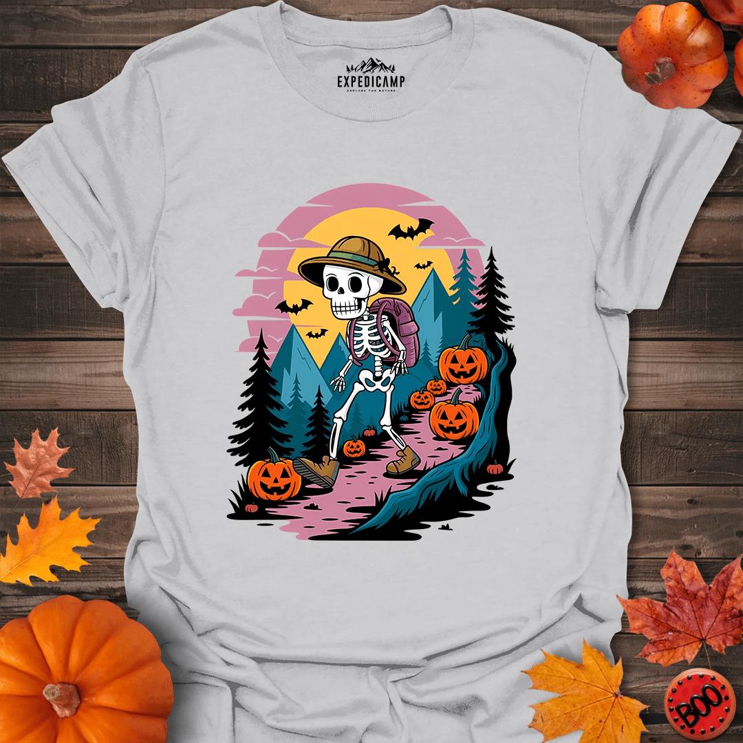 Skeleton Hiker Hike Forever T-Shirt – Ice Grey – Outdoor apparel for travel, hiking, camping, and nature lovers – ExpediCamp