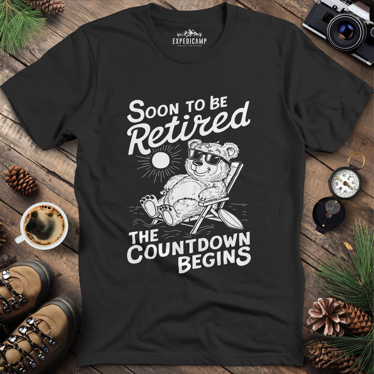 Soon To Be Retired Bear T-Shirt – Black – Outdoor apparel for travel, hiking, camping, and nature lovers – ExpediCamp