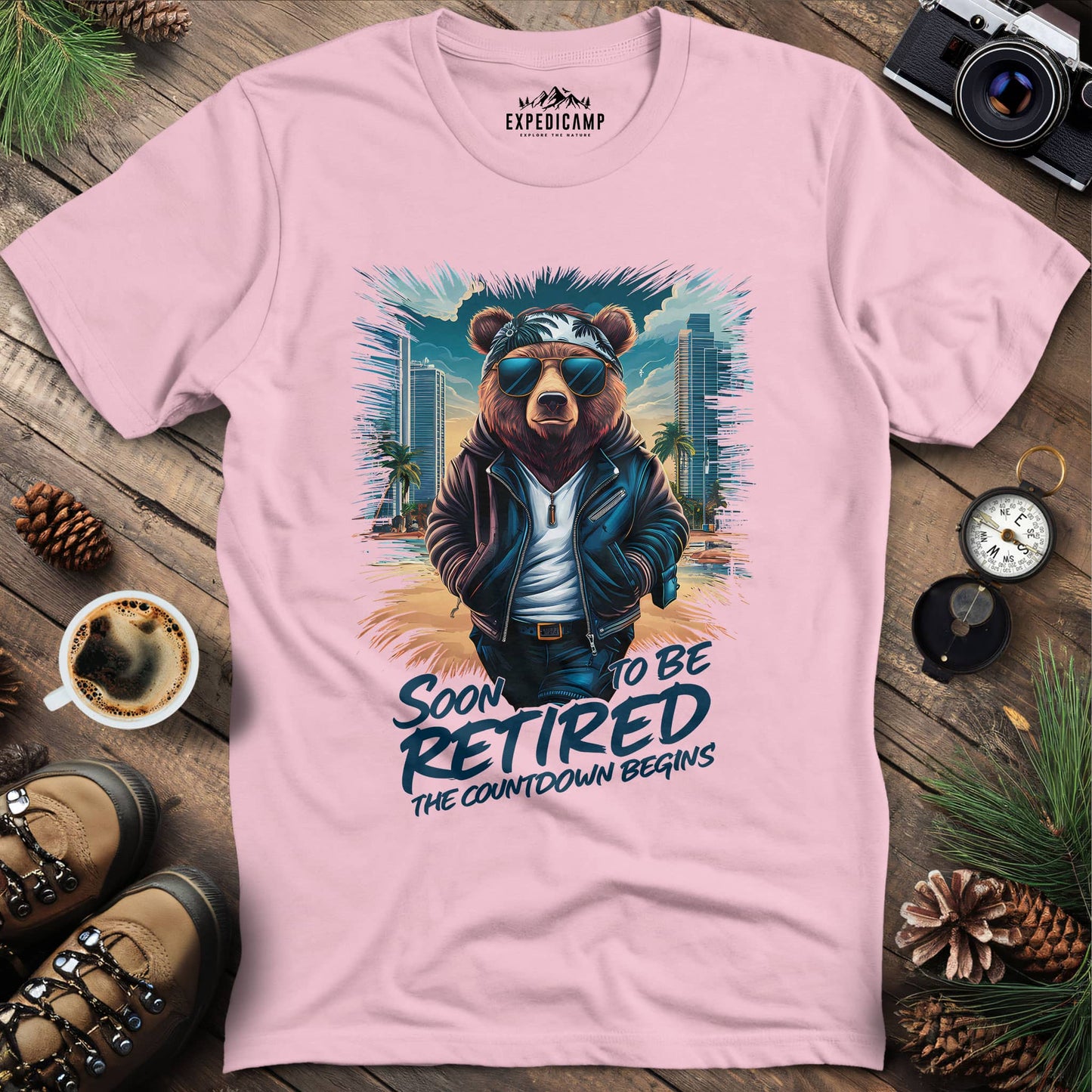 Soon to Be Retired Countdown T-Shirt – Light Pink – Outdoor apparel for travel, hiking, camping, and nature lovers – ExpediCamp