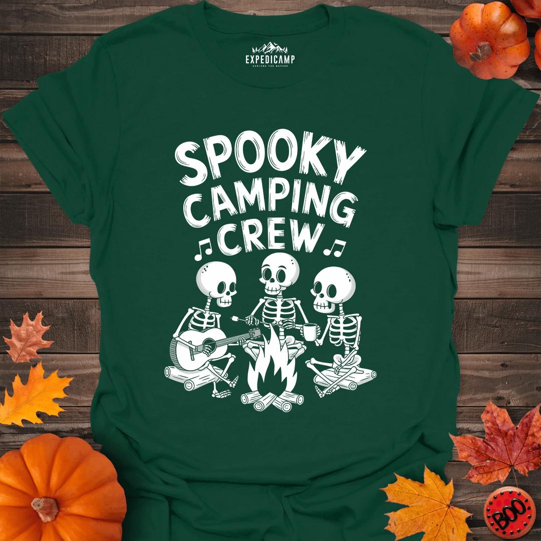Spooky Camping Crew T-Shirt – Forest Green – Outdoor apparel for travel, hiking, camping, and nature lovers – ExpediCamp