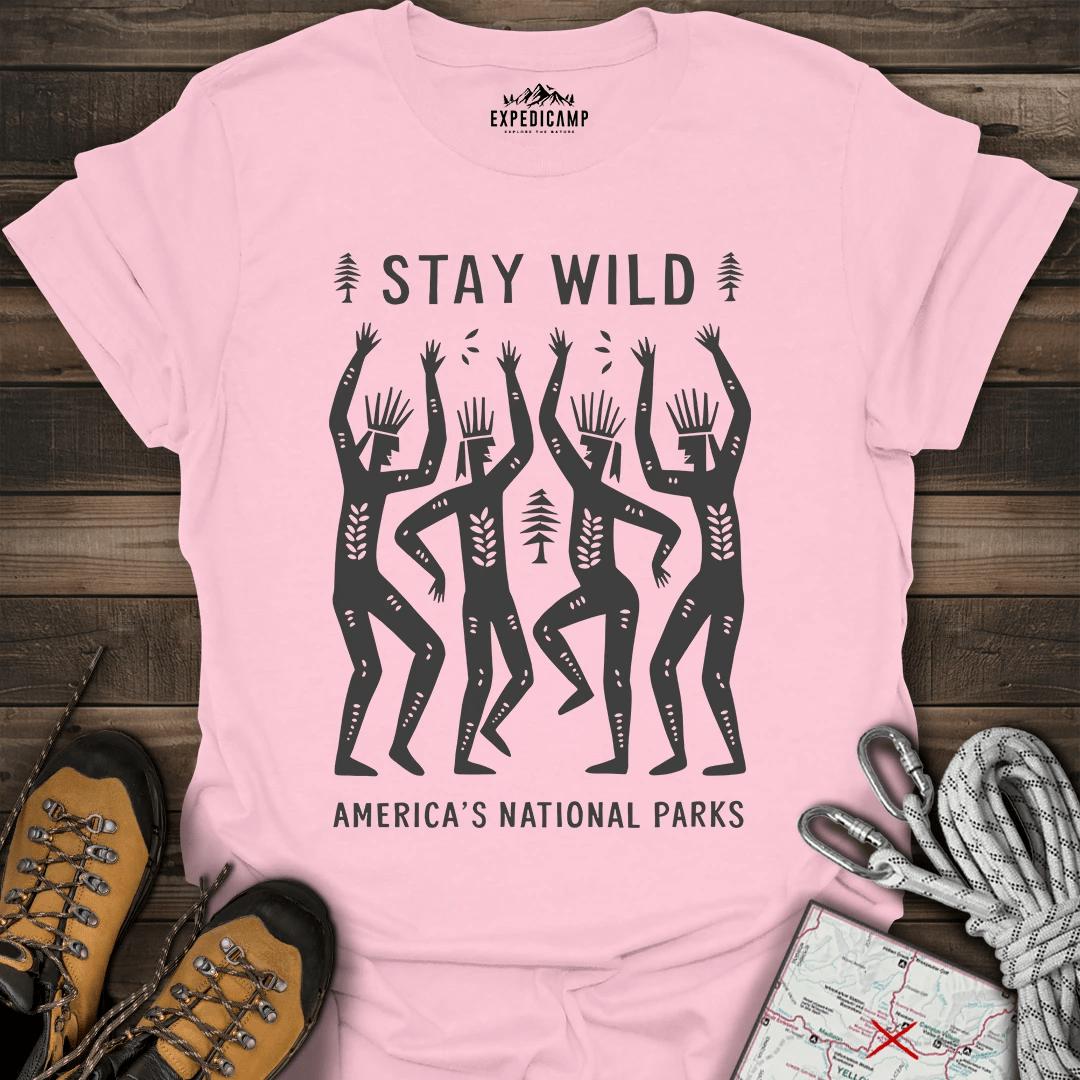 Stay Wild America's National Parks T-Shirt – Light Pink – Outdoor apparel for travel, hiking, camping, and nature lovers – ExpediCamp
