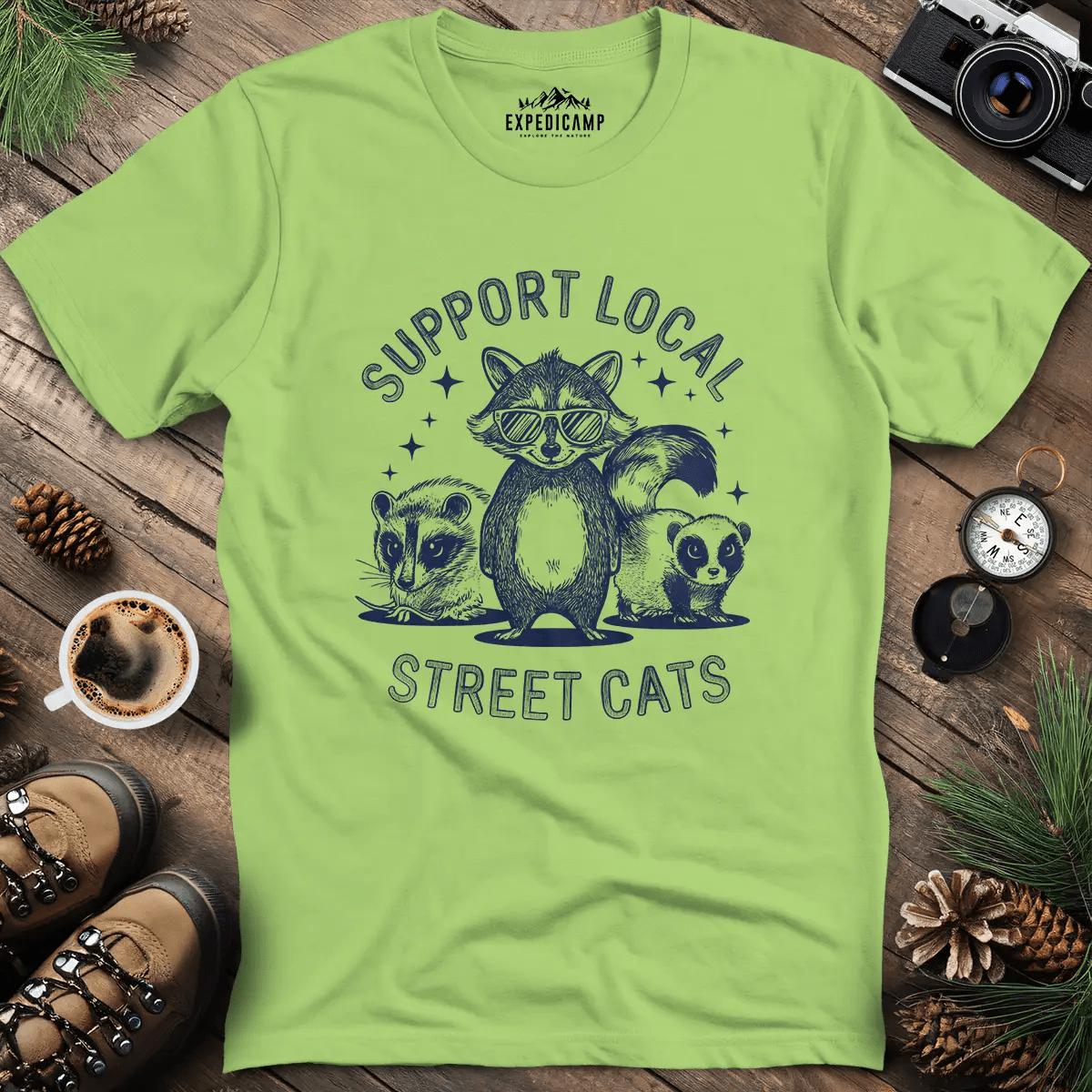 Support Local Street Cats T-Shirt – Kiwi – Outdoor apparel for travel, hiking, camping, and nature lovers – ExpediCamp