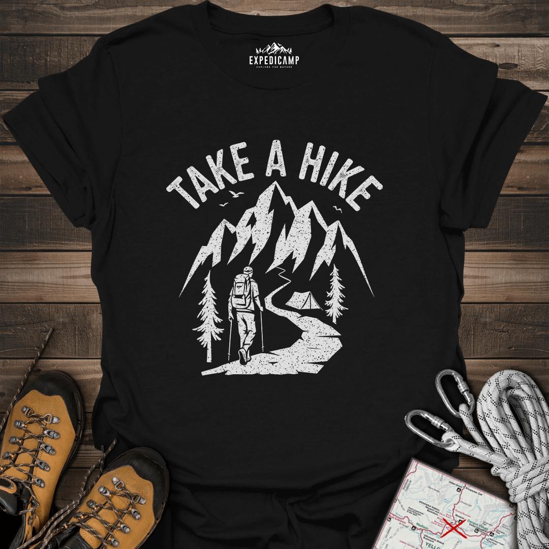 Take A Hike T-Shirt – Black – Outdoor apparel for travel, hiking, camping, and nature lovers – ExpediCamp